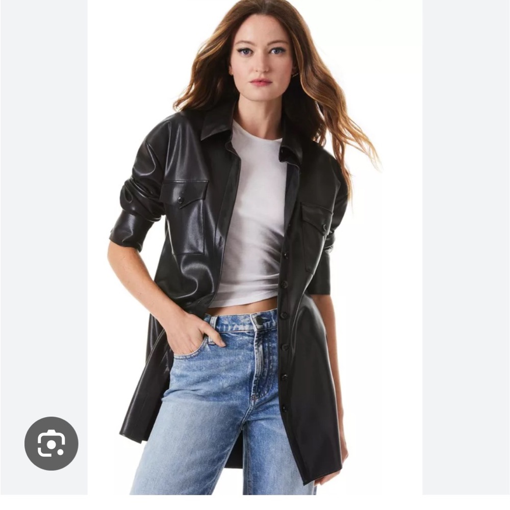 Alice & Olivia Dimitra Vegan leather oversized button down XS